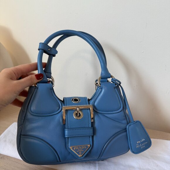 NWT Prada Re-Edition 2002 Moon Bag Nappa Padded Leather In Blue - Picture 3 of 10